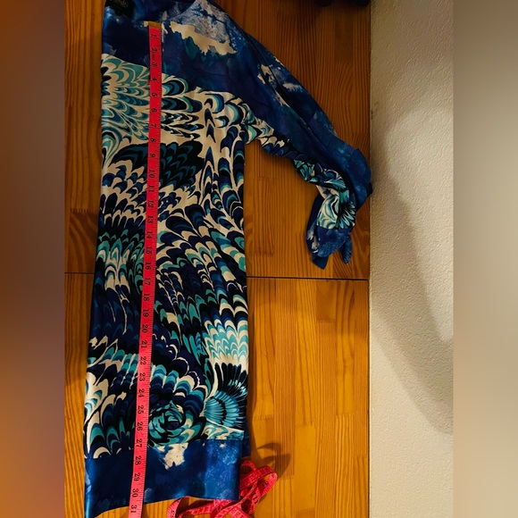 100% Blue White Silk Dress Laundry by Shelli Sega Long Slit Sleeves Smal - Picture 7 of 9